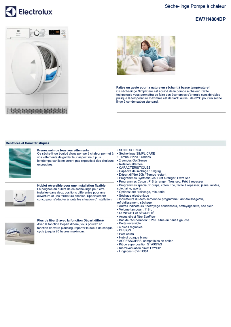Page n°1 - Fiche technique Electrolux EW7H4804DP
