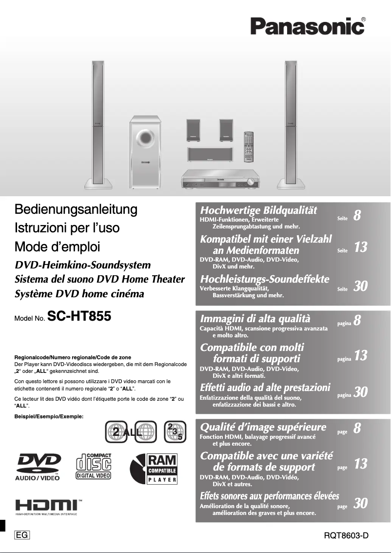 Page 1 de la notice Manuel utilisateur Panasonic SC-HT855