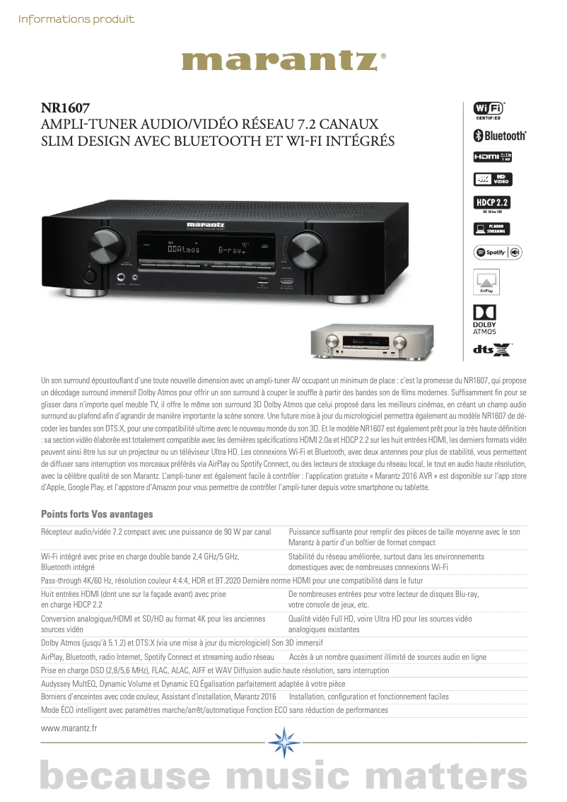 Page 1 de la notice Fiche technique Marantz NR1607