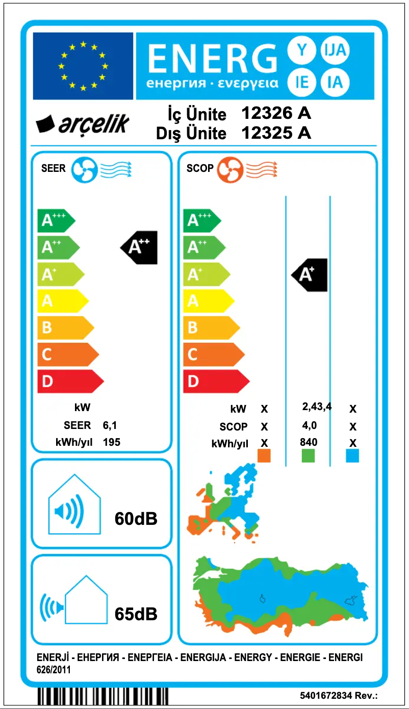 Page 1 de la notice Manuel utilisateur Arçelik 12325 A