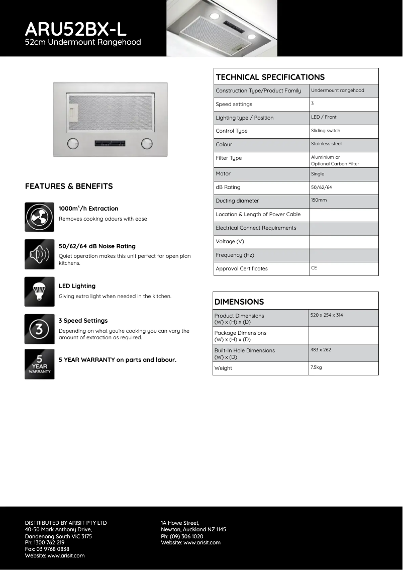 Image de la première page du manuel de l'appareil ARU52BX-L