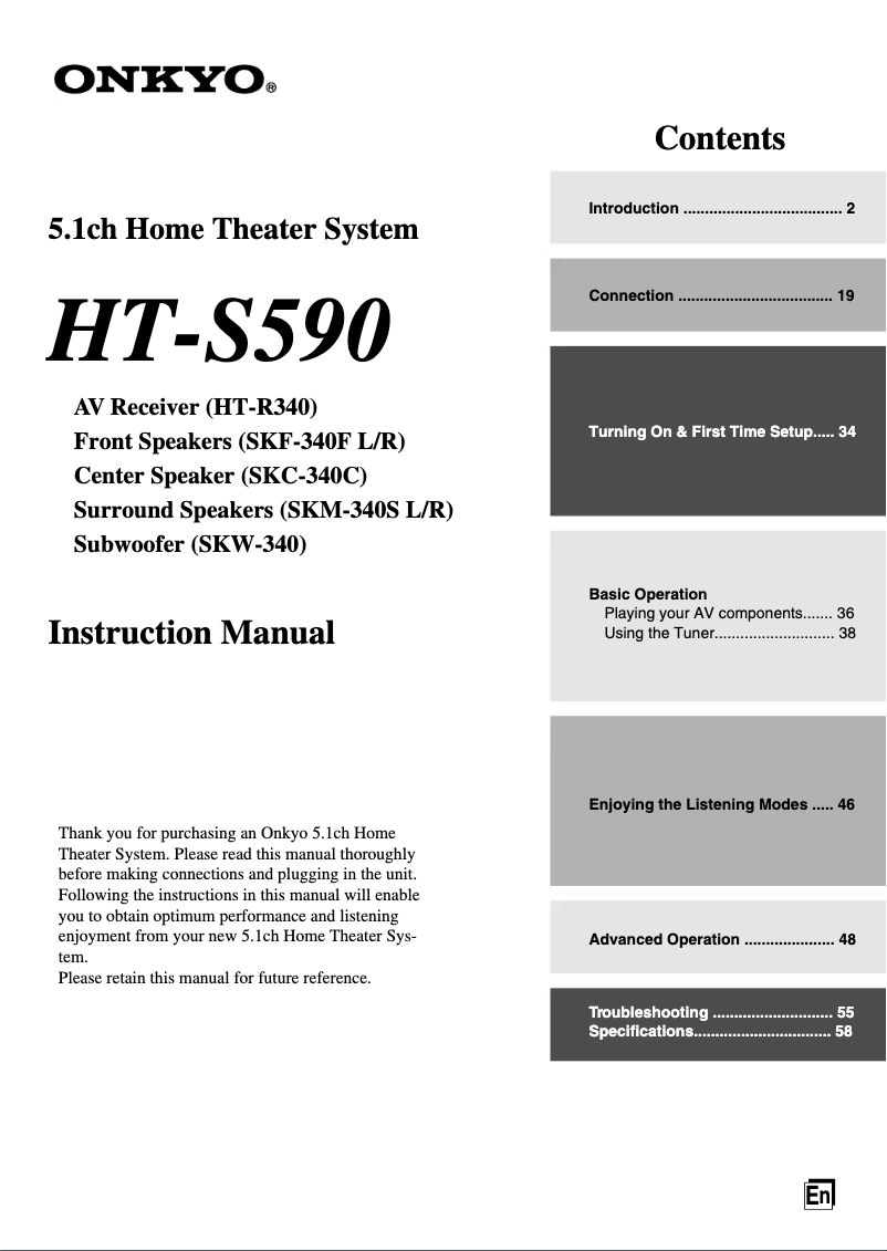 Page 1 de la notice Manuel utilisateur Onkyo HT-S590