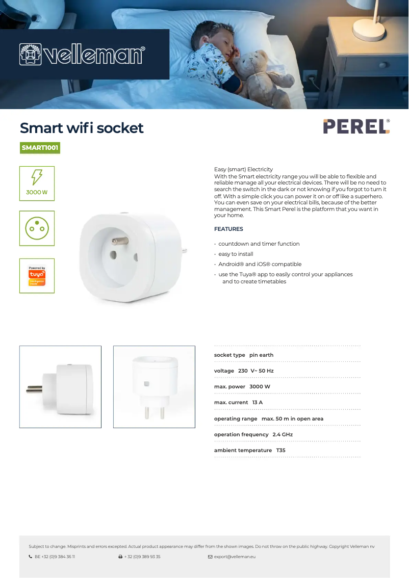 Page 1 of the manual Technical Sheet Perel SMART1001
