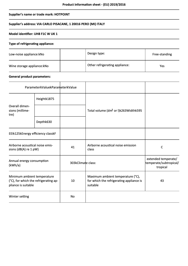 Page n°1 - Fiche technique Hotpoint UH8 F1C W UK.1