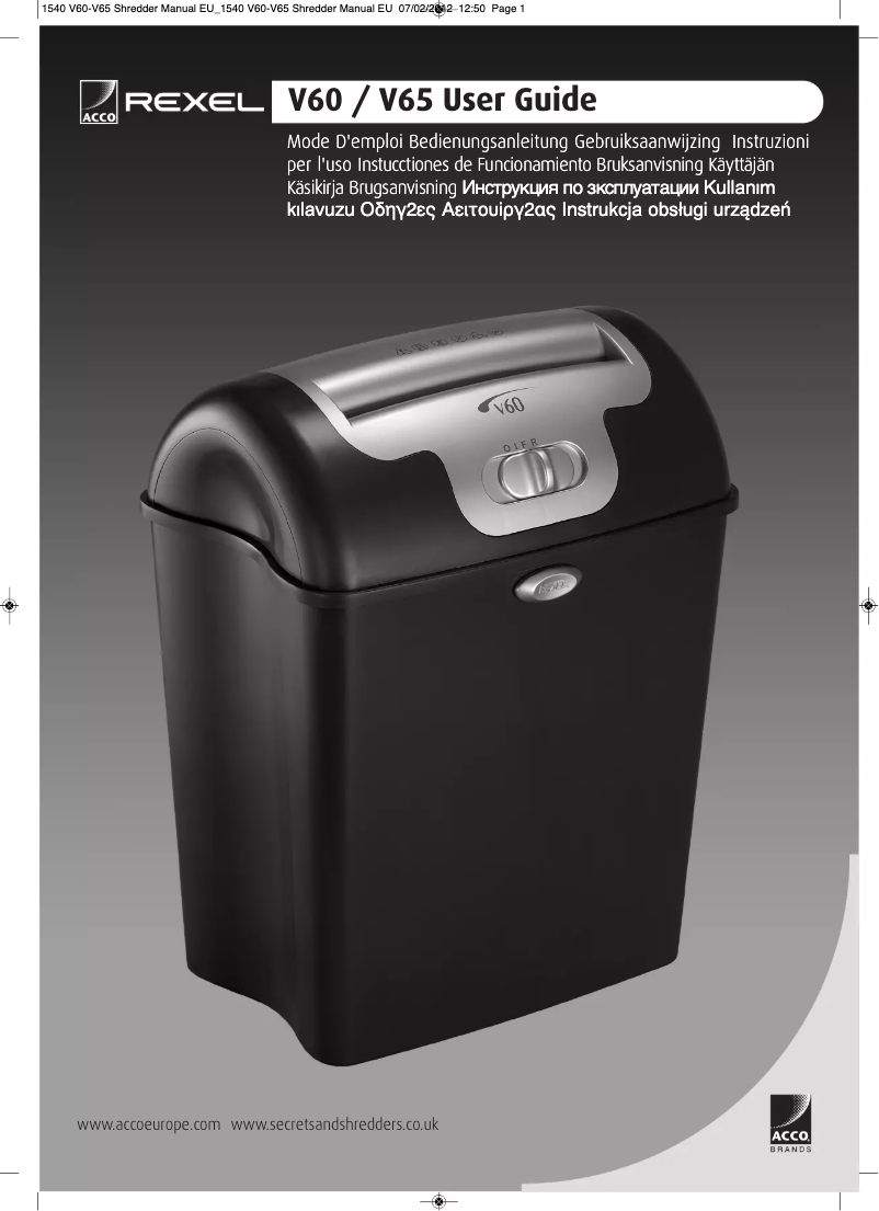 Page n°1 - Manuel utilisateur Rexel Promax V60WS