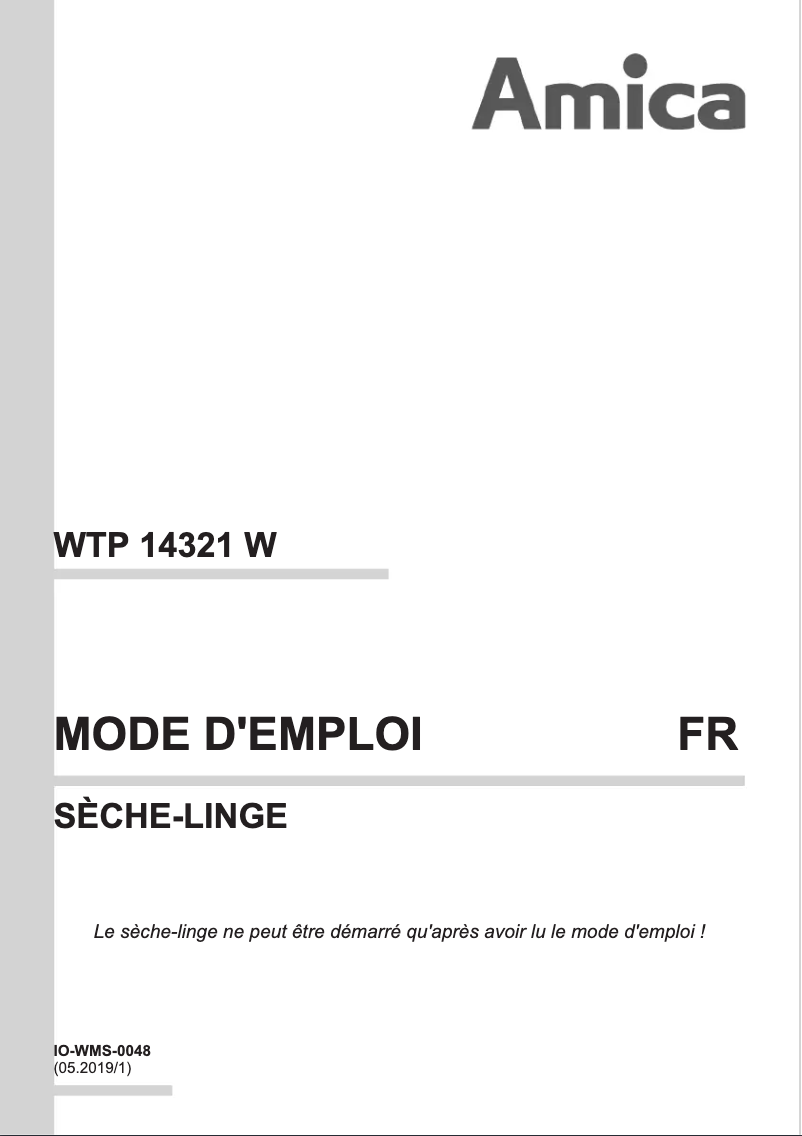 Page 1 de la notice Manuel utilisateur Amica WTP 14321 W