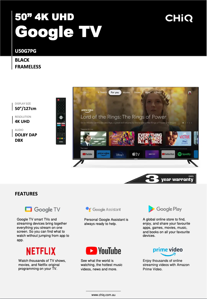 Page 1 de la notice Fiche technique CHiQ U50G7PG