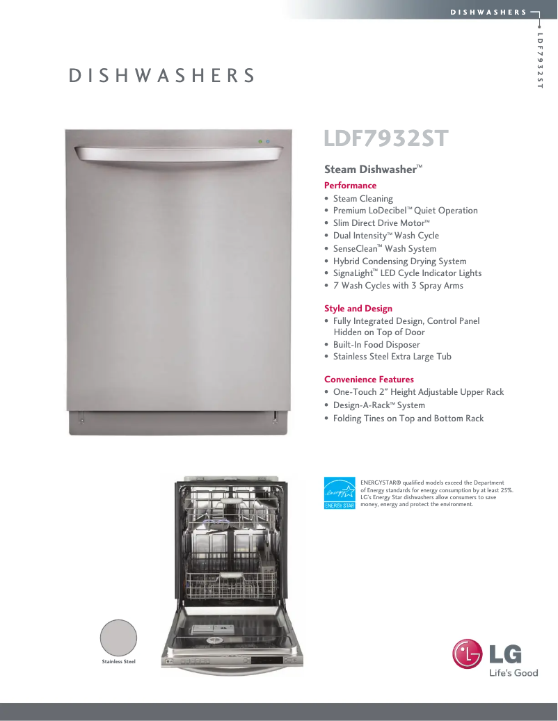 Page 1 de la notice Fiche technique LG LDF7932ST