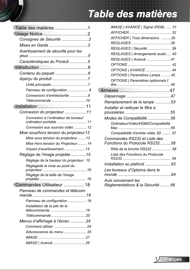 Page n°1 - Manuel utilisateur Optoma DХ346