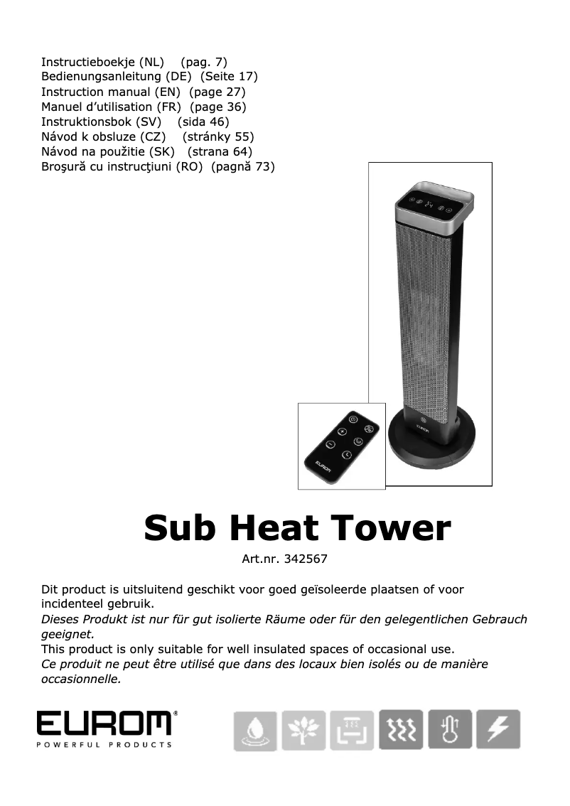 Página 1 del manual Manual de usuario Eurom Sub-Heat Tower