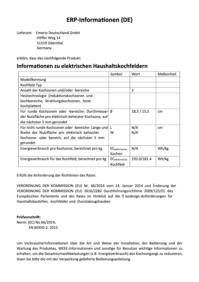 Página 1 del manual Ficha técnica Emerio HP-121242.2