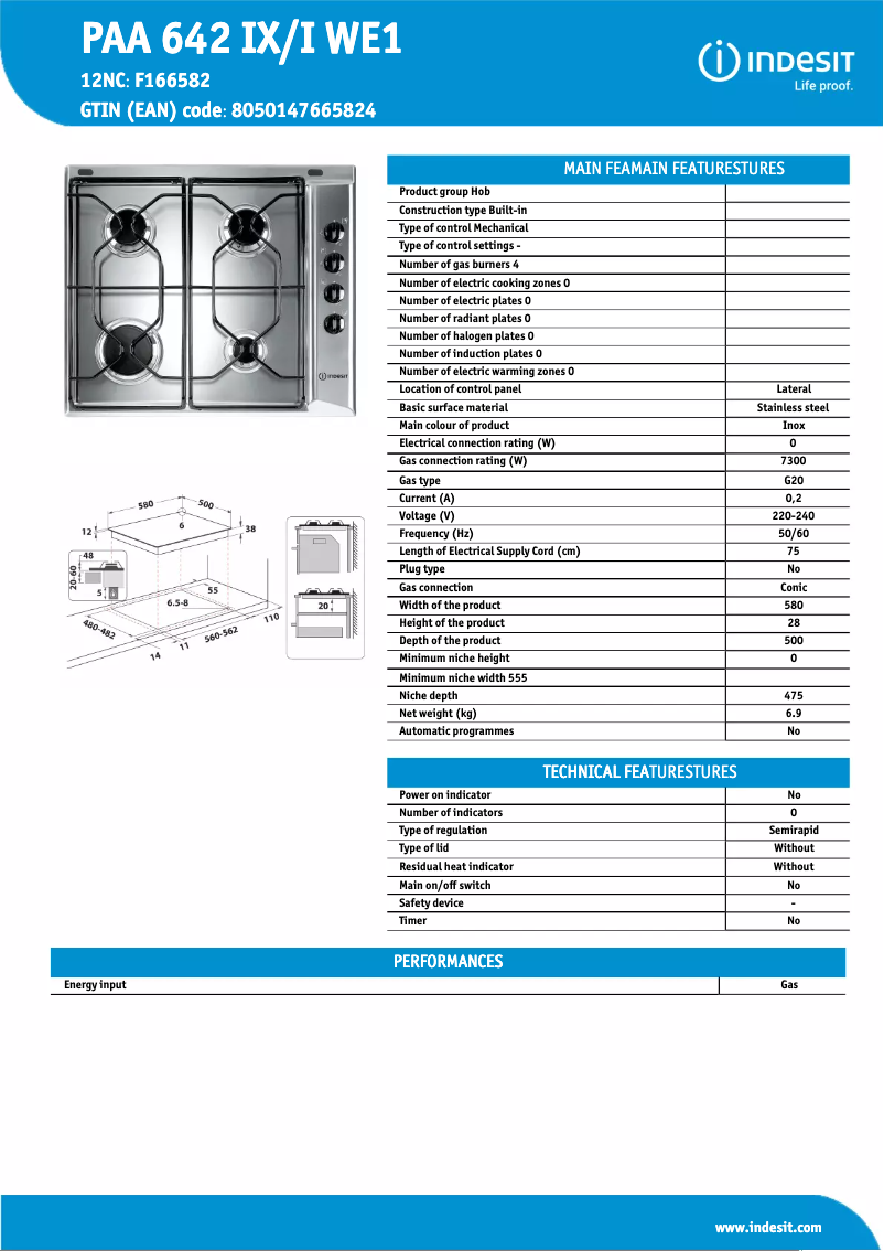Page n°1 - Fiche technique Indesit PAA 642 IX/I WE1