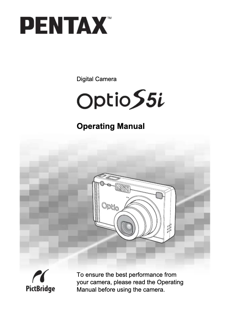 Image de la première page du manuel de l'appareil Optio S5i