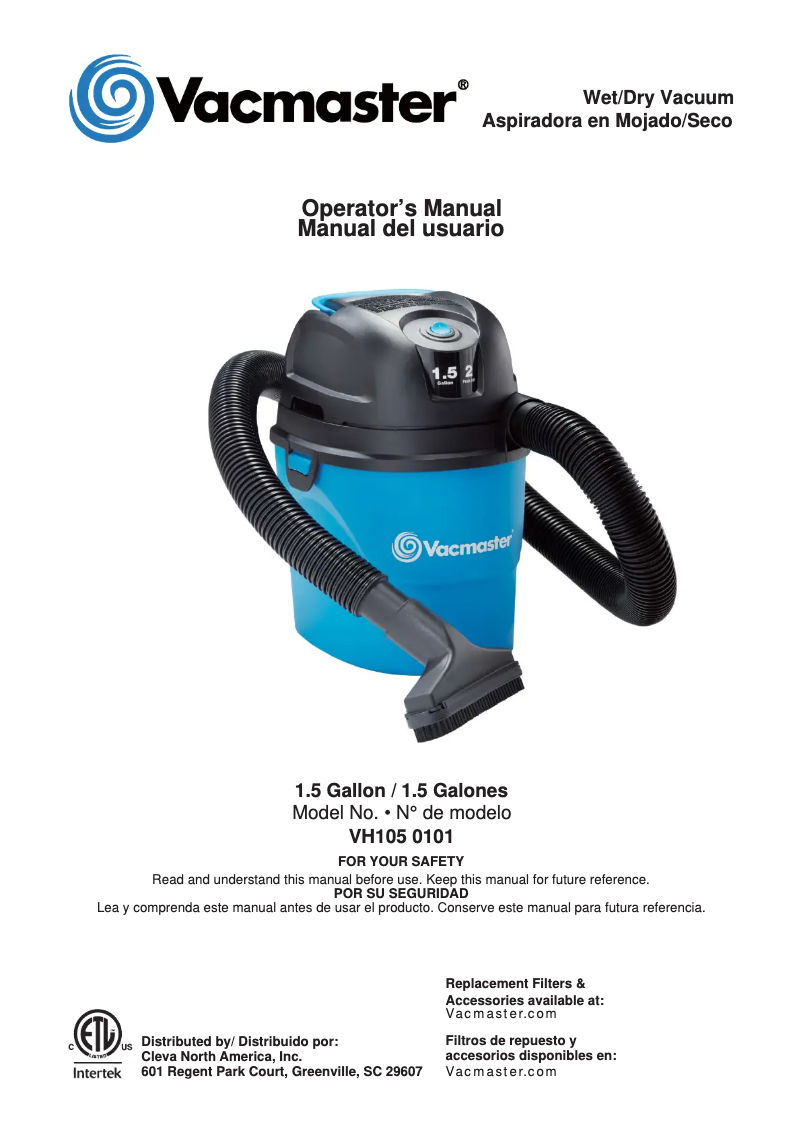 Page 1 de la notice Manuel utilisateur Vacmaster VH105 0101