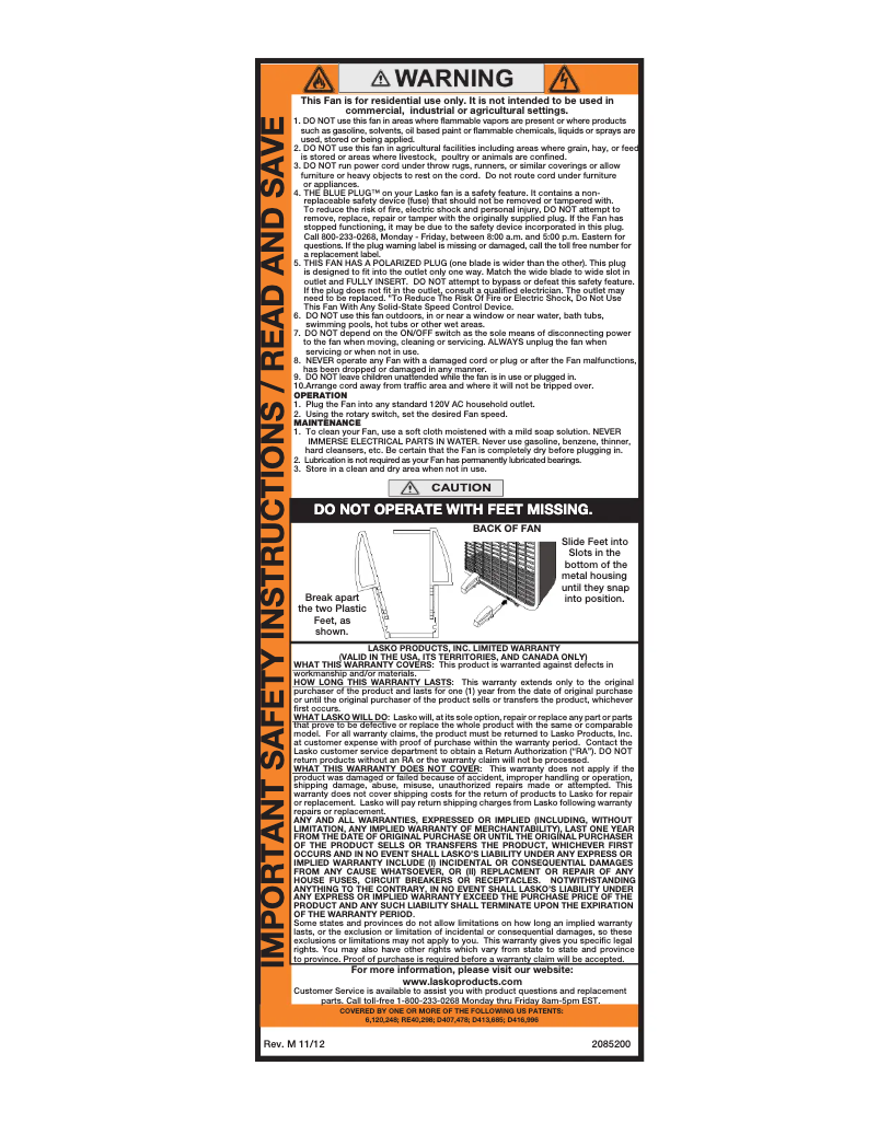 Page 1 de la notice Manuel utilisateur Lasko B20306