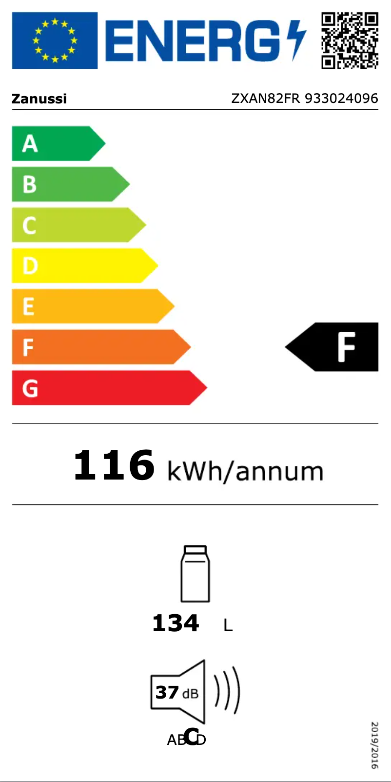 Page n°1 - Label énergétique Zanussi ZXAN82FR