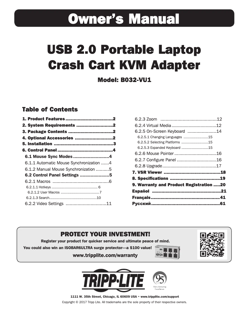 Page 1 de la notice Manuel utilisateur Tripp Lite B032-VU1