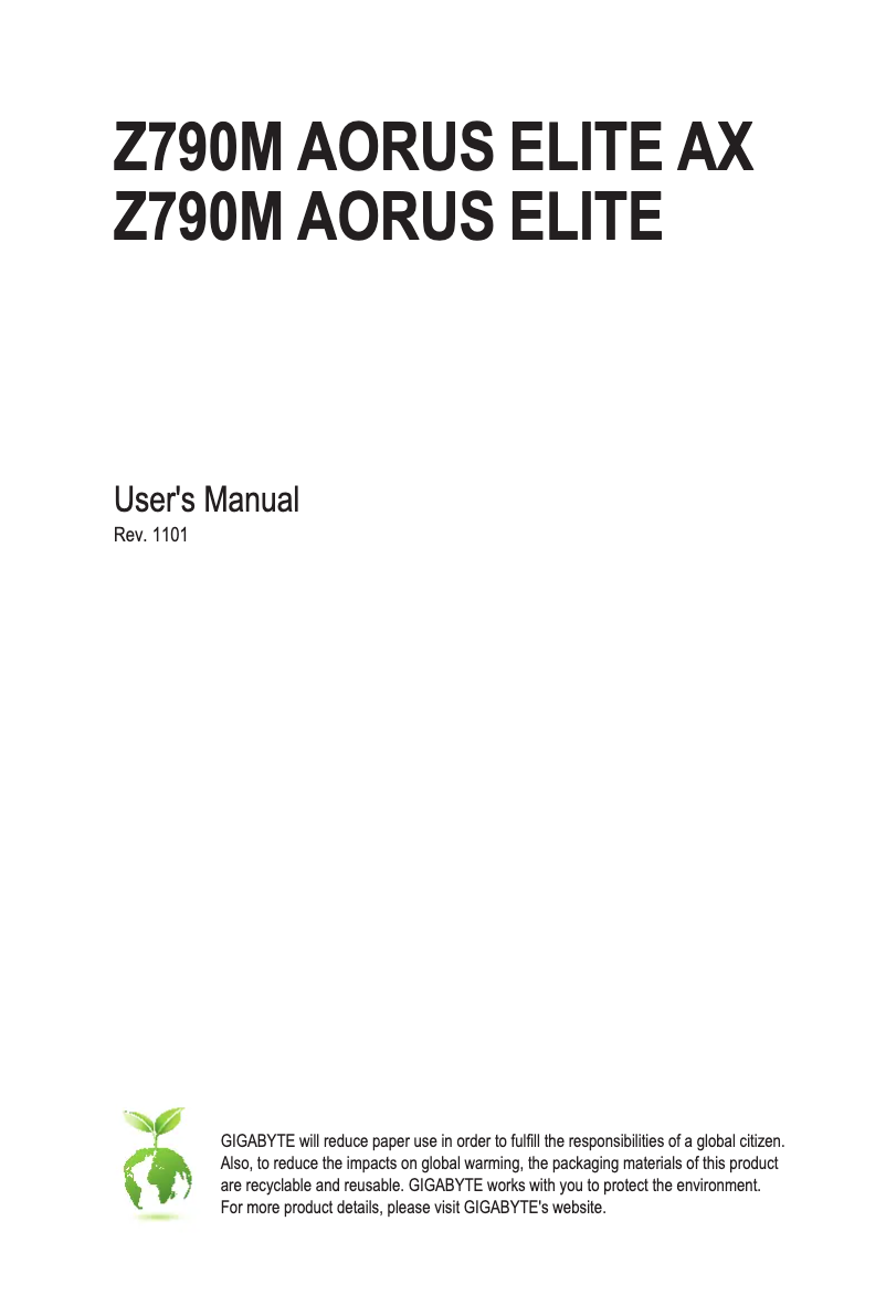 Page 1 de la notice Manuel utilisateur Gigabyte Z790M Aorus Elite Ax