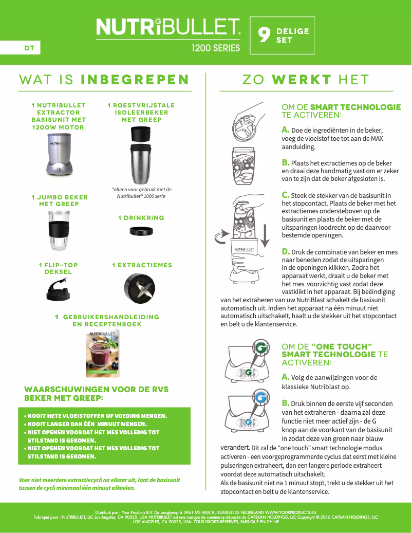 Page 1 de la notice Manuel utilisateur Magic Bullet NutriBullet 1200