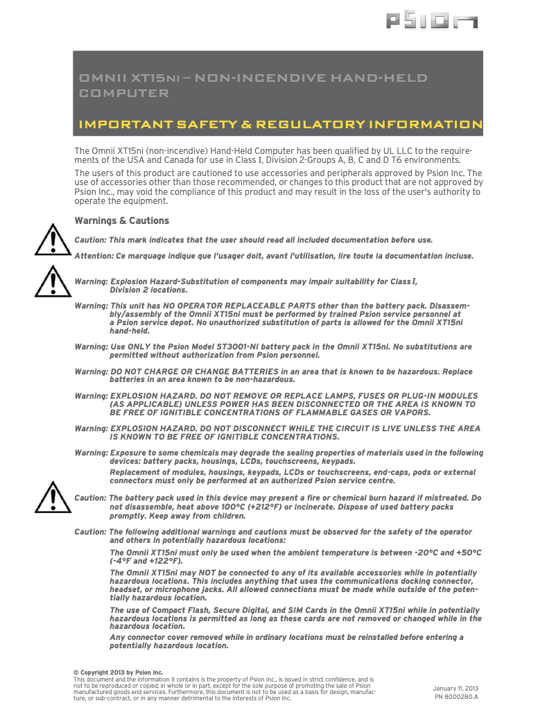 Page n°1 - Instructions de sécurité Zebra Omnii XT15