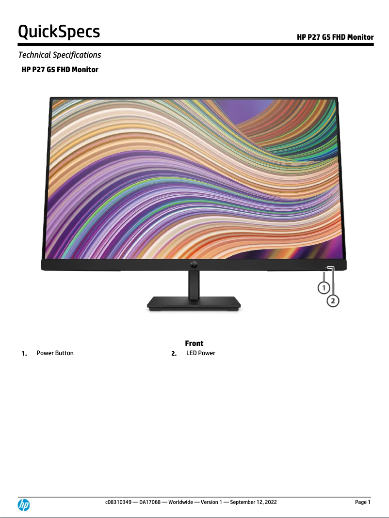 Page 1 de la notice Manuel utilisateur HP P27 G5