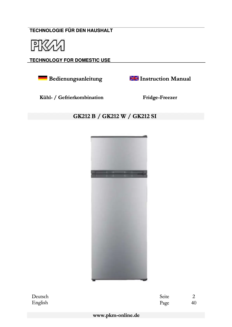 Page 1 of the manual User Manual PKM GK212 B