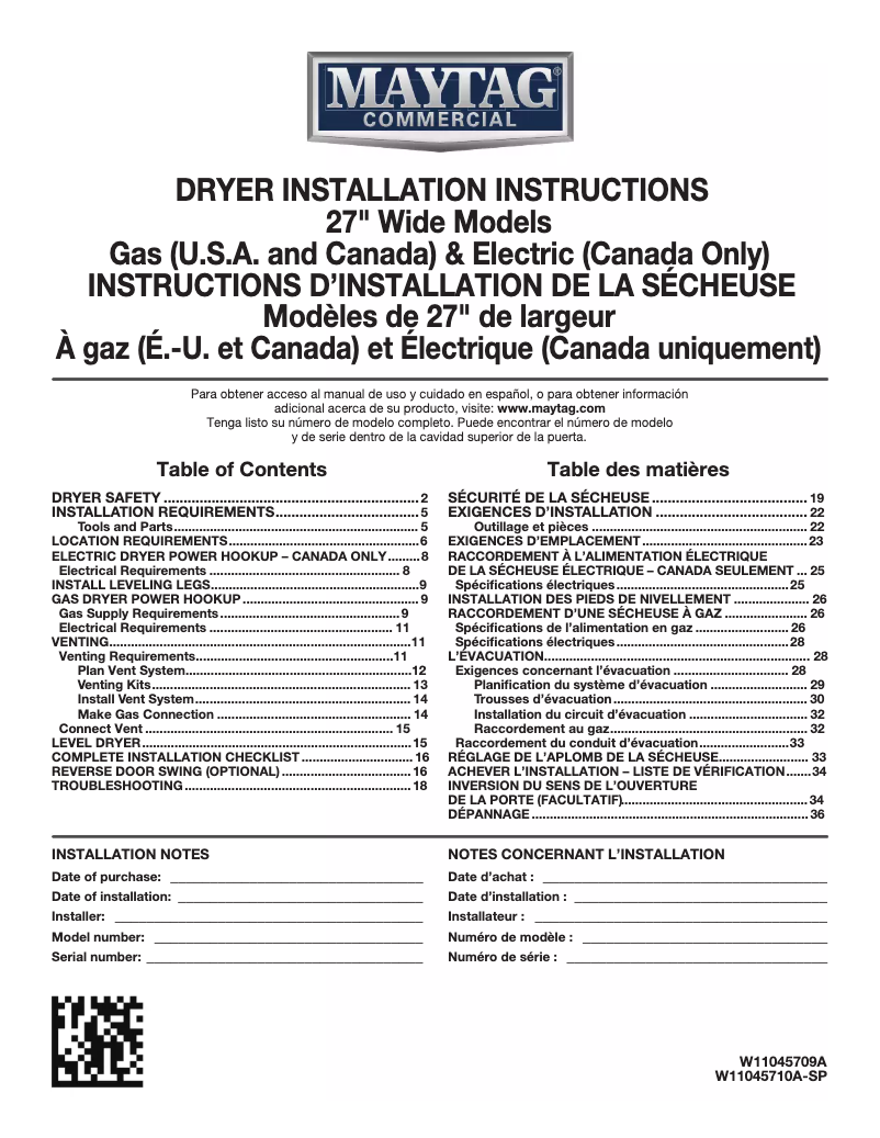 Page n°1 - Manuel utilisateur Maytag MGDP575G