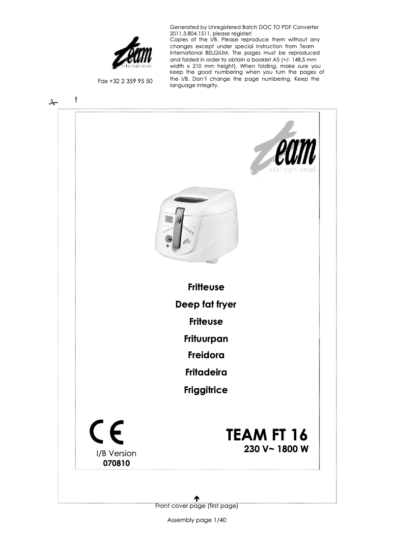 Page 1 de la notice Manuel utilisateur Team FT 16