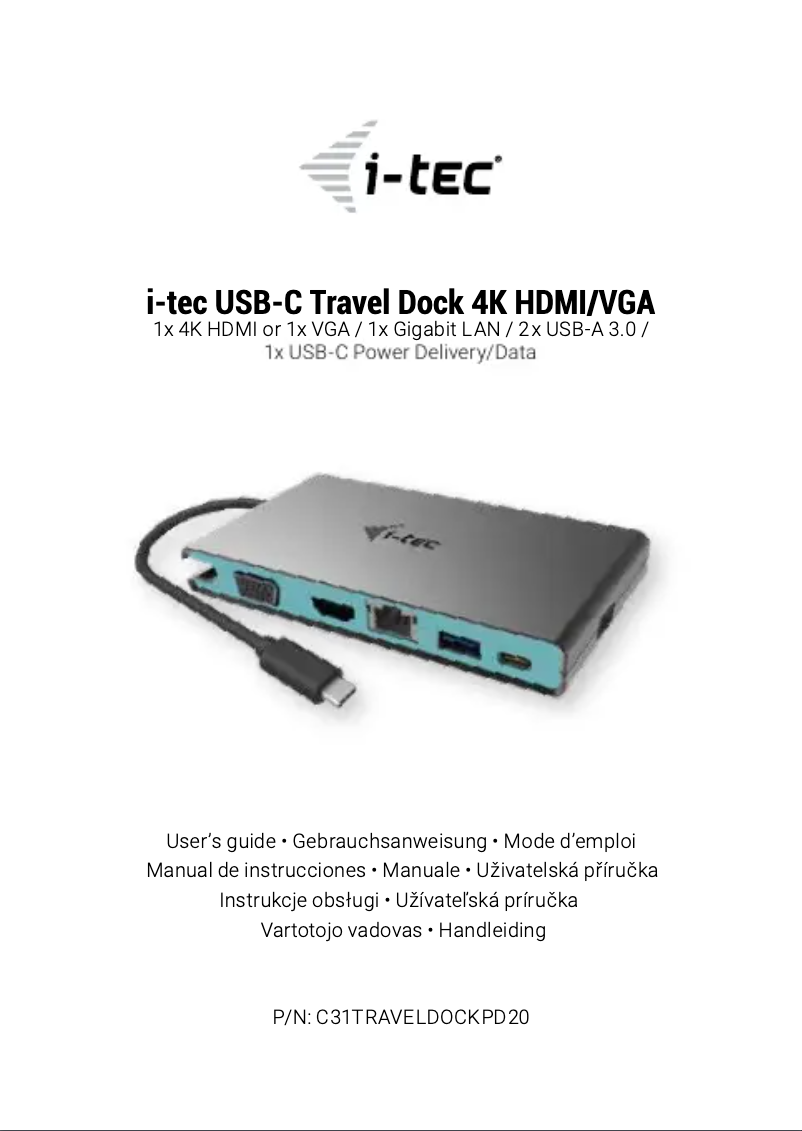 Page 1 de la notice Manuel utilisateur i-TEC C31TRAVELDOCKPD20
