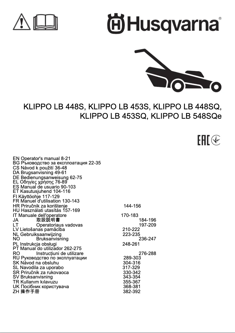 Page n°1 - Manuel utilisateur Husqvarna KLIPPO LB 448S