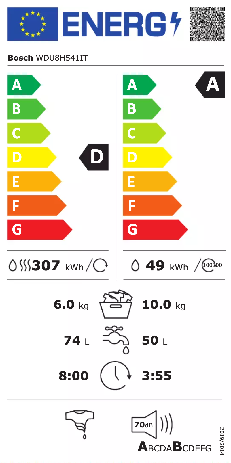 Page n°1 - Label énergétique Bosch WDU8H541IT