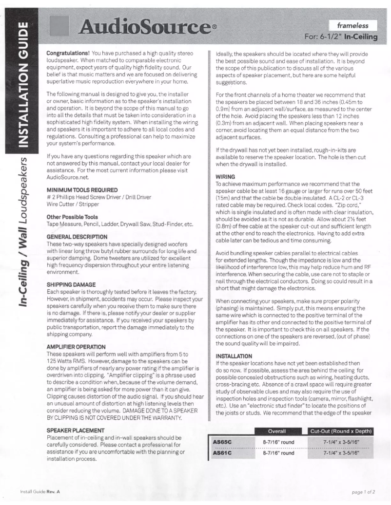 Page 1 de la notice Manuel utilisateur AudioSource AS61C