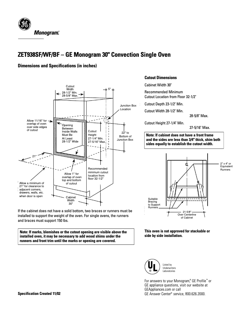 Página 1 del manual Ficha técnica GE ZET938SFSS