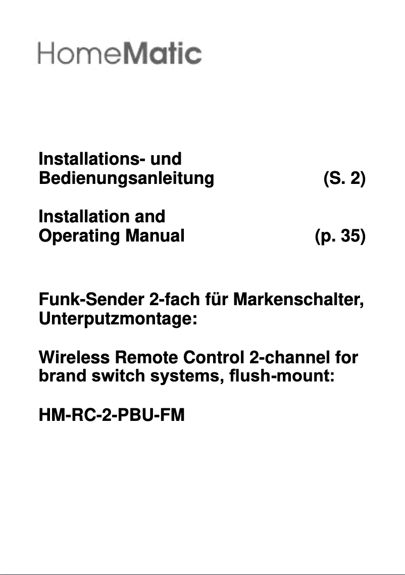 Page n°1 - Manuel utilisateur Homematic IP HM-RC-2-PBU-FM