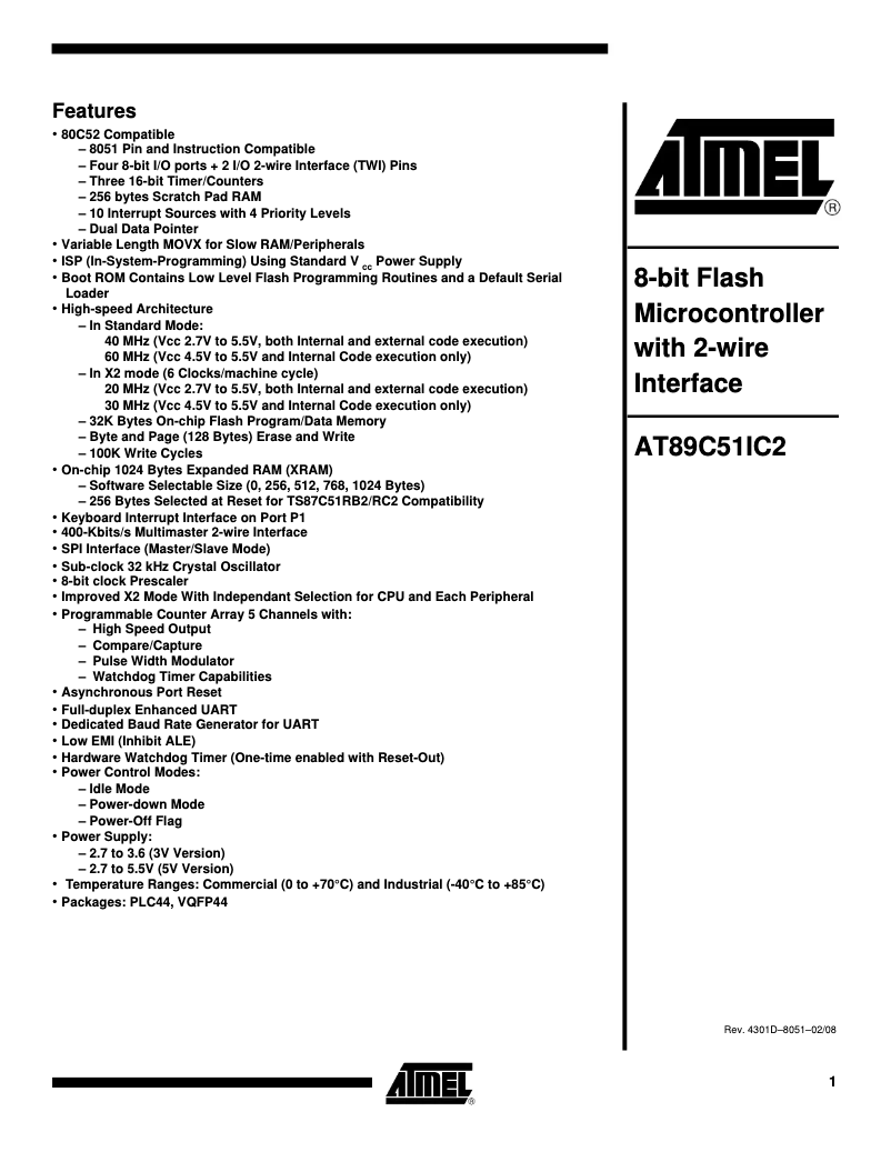 Page 1 de la notice Manuel utilisateur Microchip AT89C51IC2
