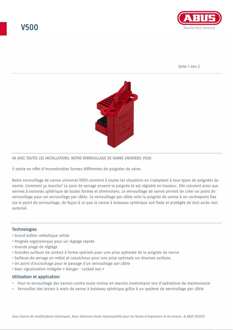 Image de la première page du manuel de l'appareil V500