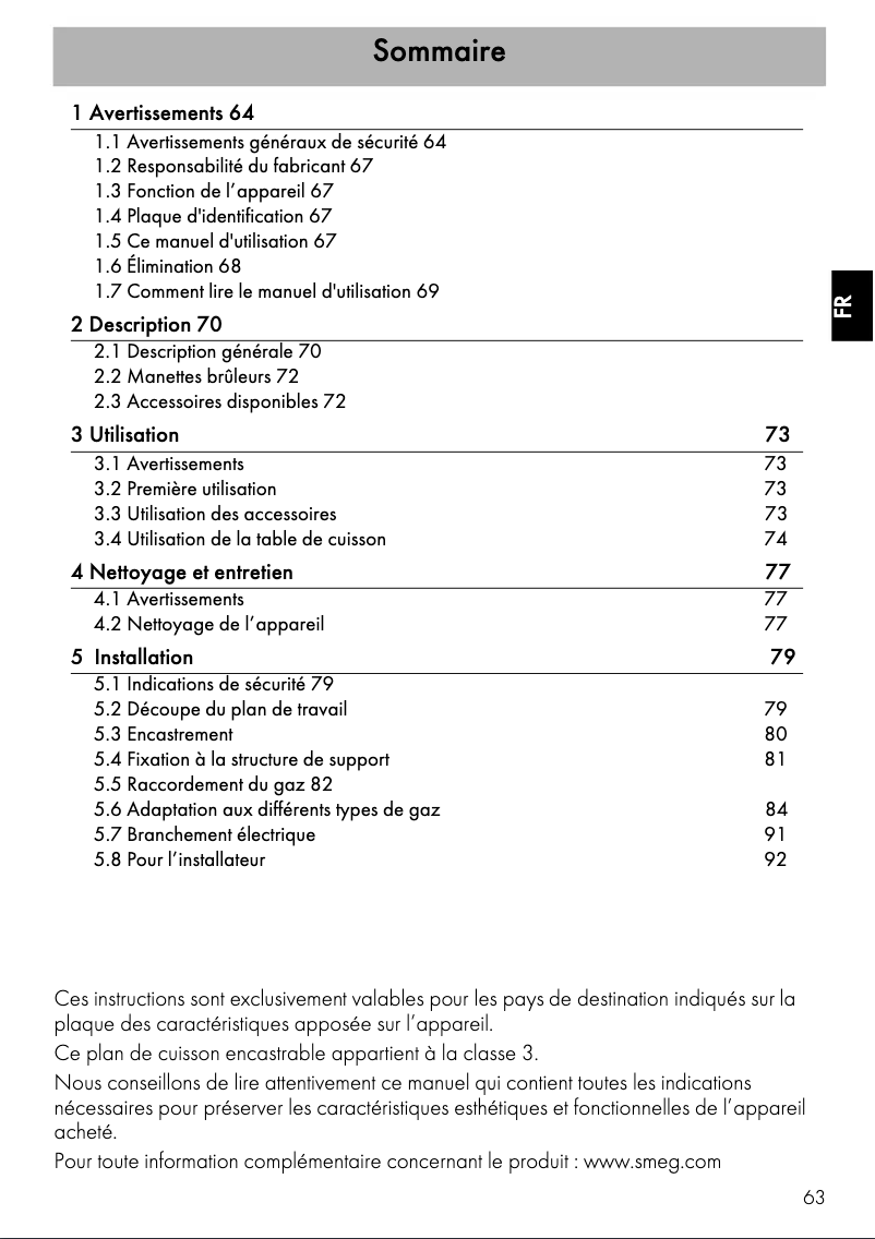 Page 1 de la notice Manuel utilisateur Smeg SRV575GH5