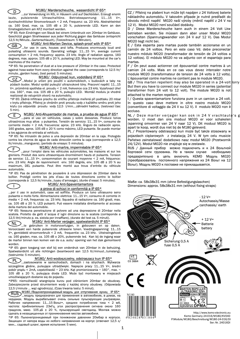 Page 1 de la notice Manuel utilisateur Kemo M180