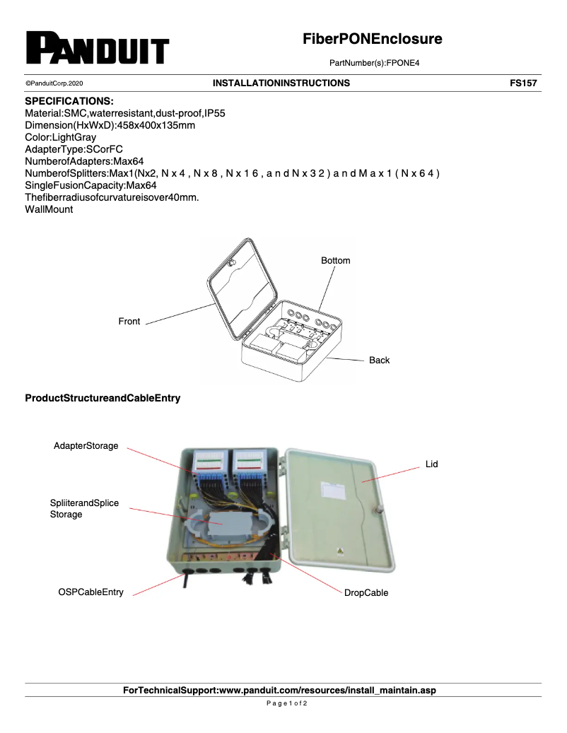 Page n°1 - Manuel utilisateur Panduit FPONE4