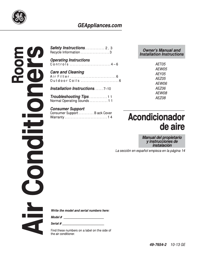 Image de la première page du manuel de l'appareil AEW06LX