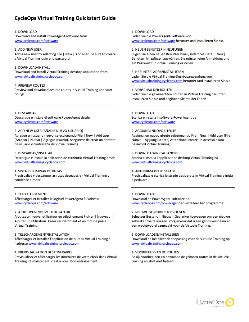 Page 1 de la notice Manuel utilisateur Powertap CycleOps Virtual Training