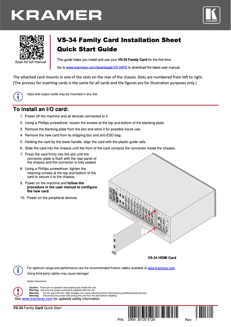 Página 1 del manual Manual de usuario Kramer H2A-IN2-F34