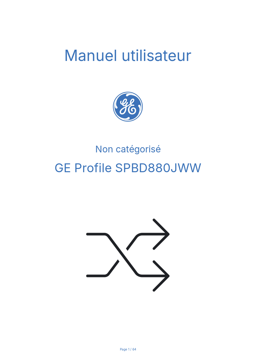 Page n°1 - Manuel utilisateur GE Profile SPBD880JWW
