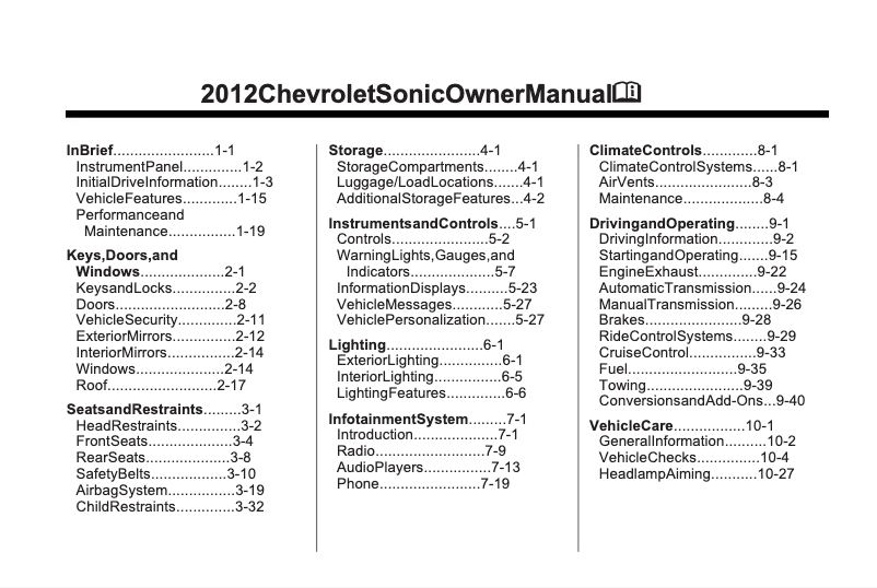 Page n°1 - Manuel utilisateur Chevrolet Sonic (2012)