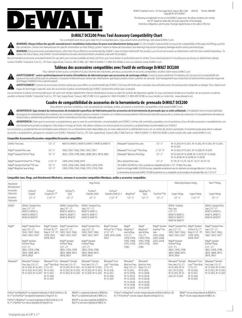 Page 1 de la notice Guide d'installation DeWalt DCE200