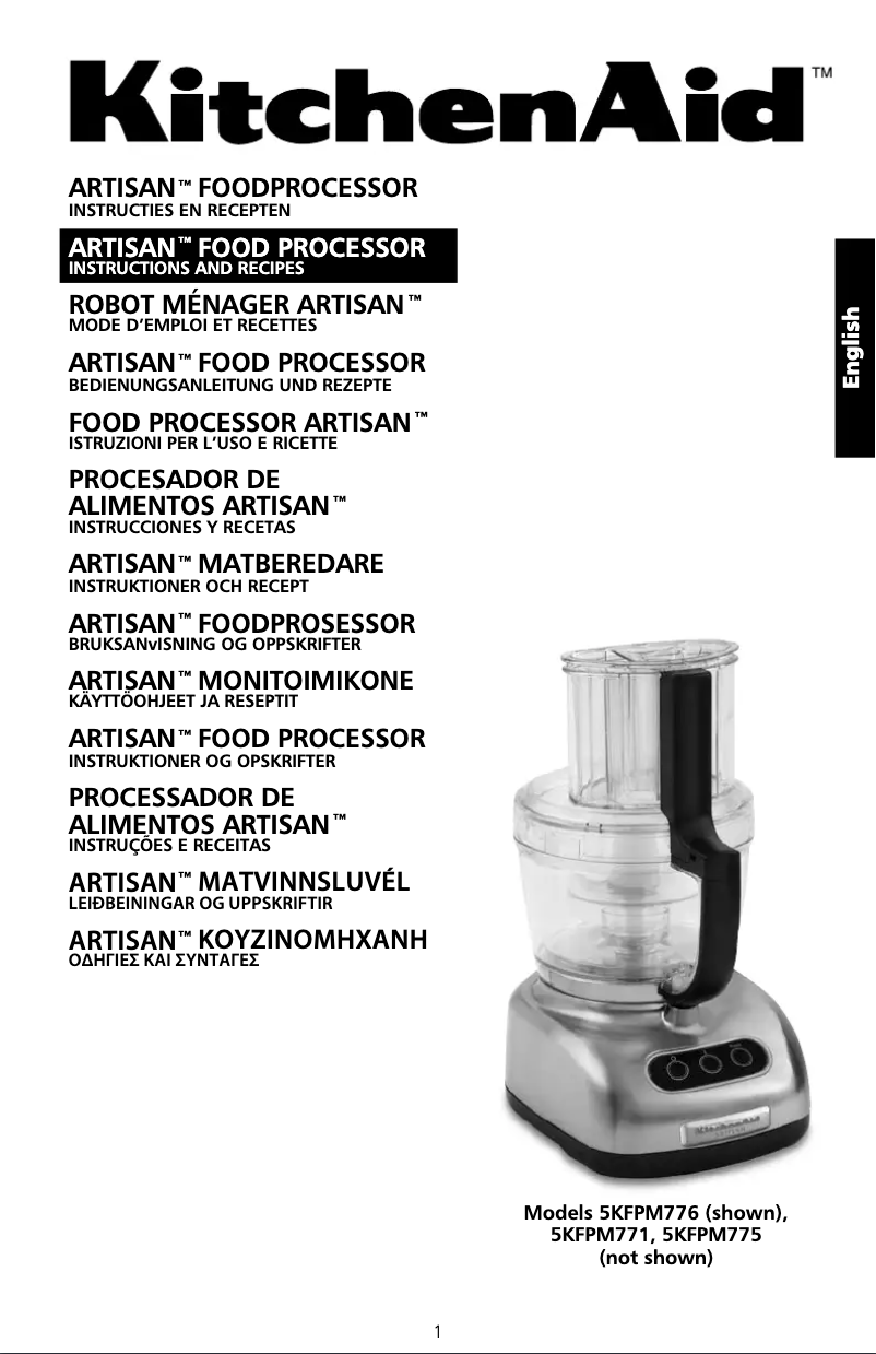 Page 1 de la notice Manuel utilisateur KitchenAid Artisan 5KFPM776