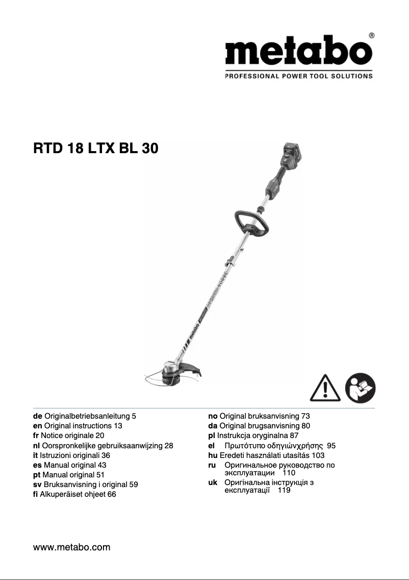 Page 1 de la notice Manuel utilisateur Metabo RTD 18 LTX BL 30