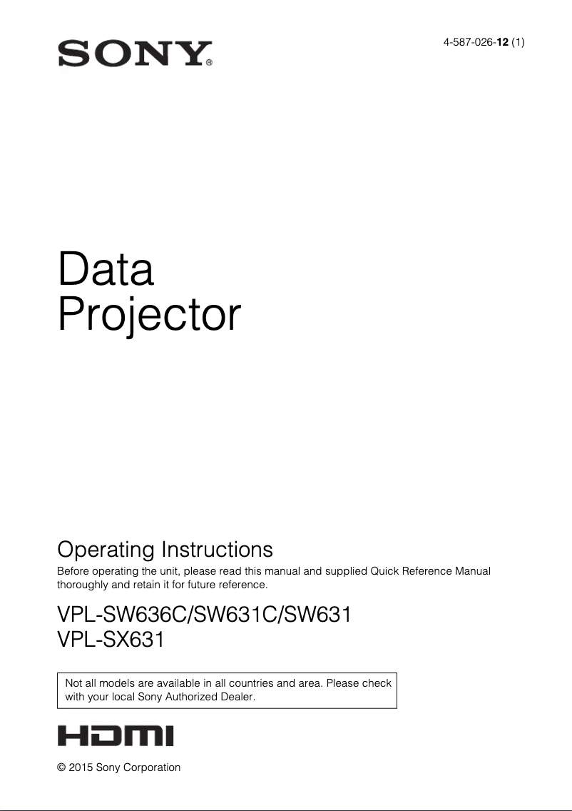 Page n°1 - Manuel utilisateur Sony VPLSW631M