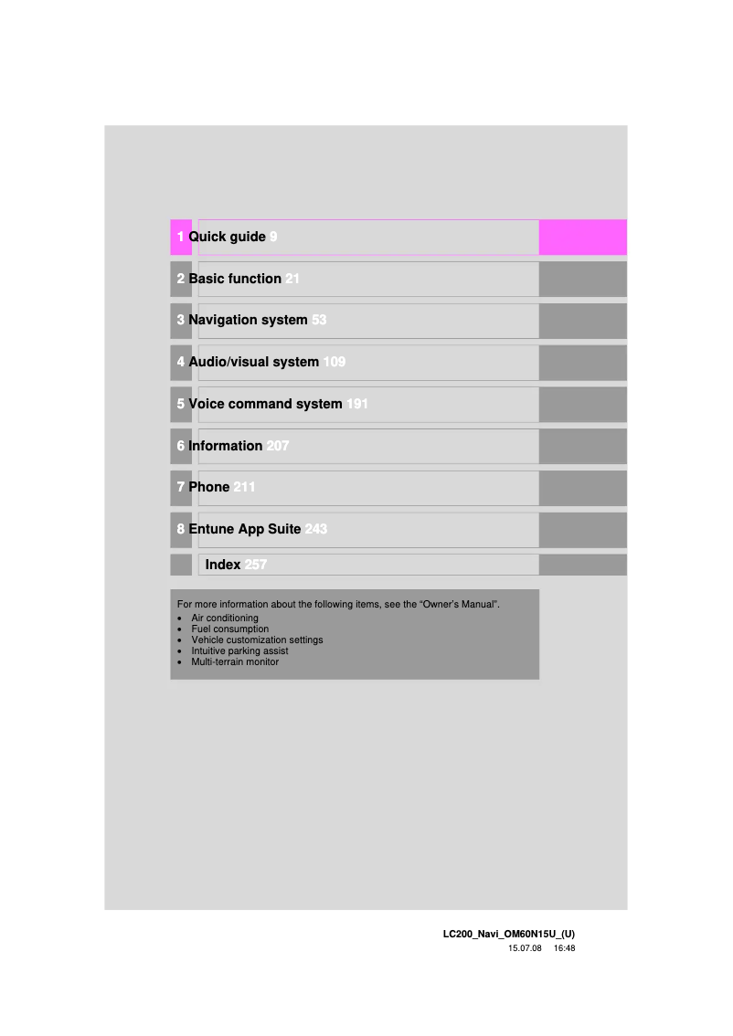 Page 1 de la notice Manuel utilisateur Toyota Land Cruiser 2016 Navigation