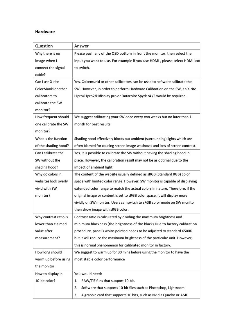 Page 1 de la notice FAQ BenQ SW271C